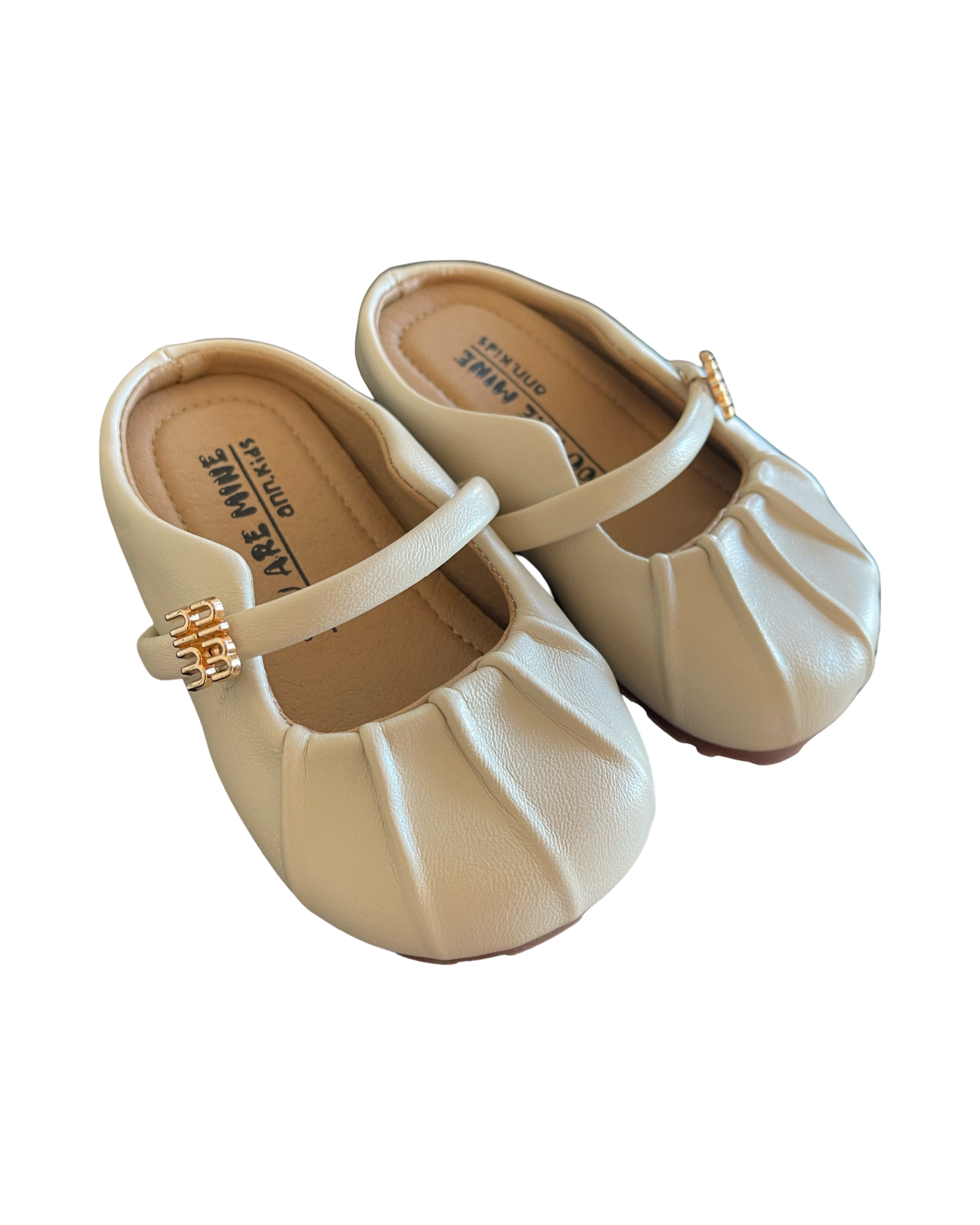 White Pleated Round Toe Flats