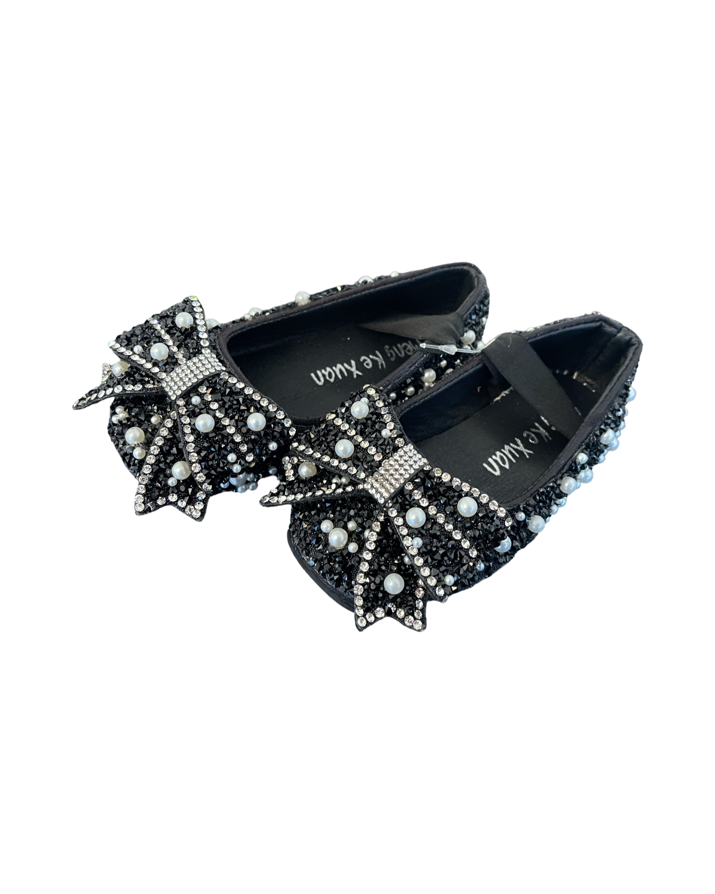 Black Rhinestones and Pearls Closed Toe Flats