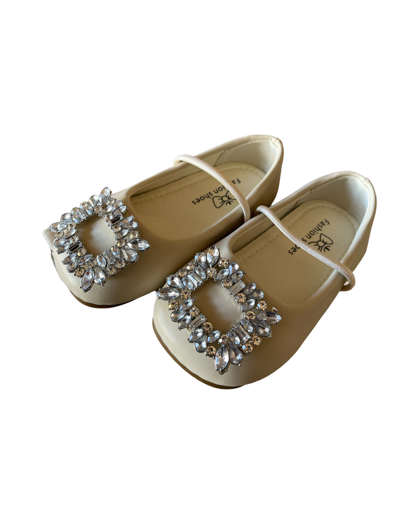 White Closed Toes Flats With Gem