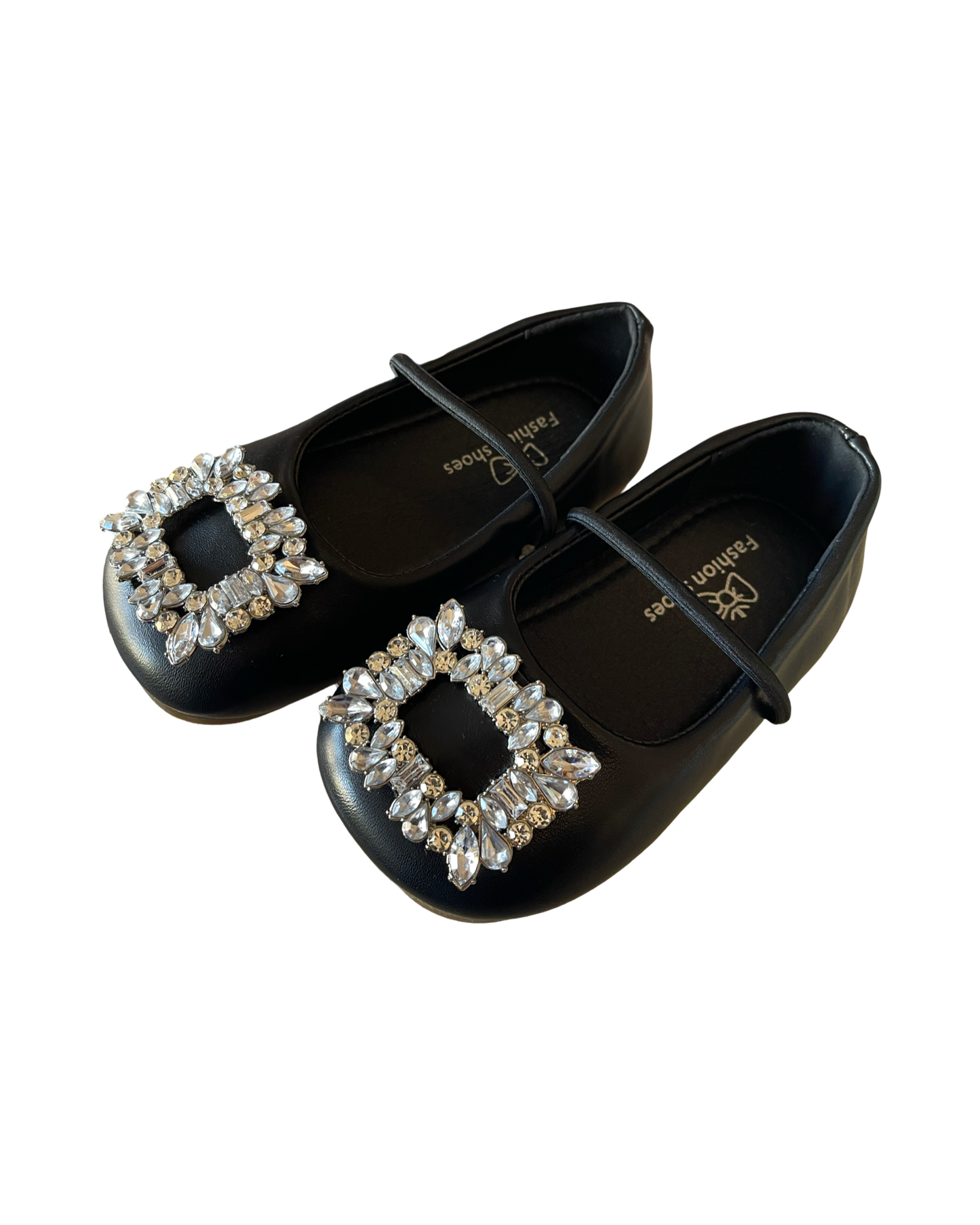 Black Closed Toe Flats with Gem