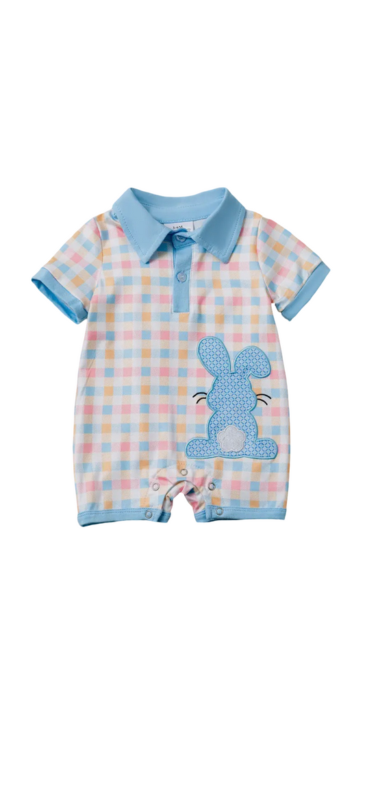 Easter Bunny Boys Romper With Collar Neckline