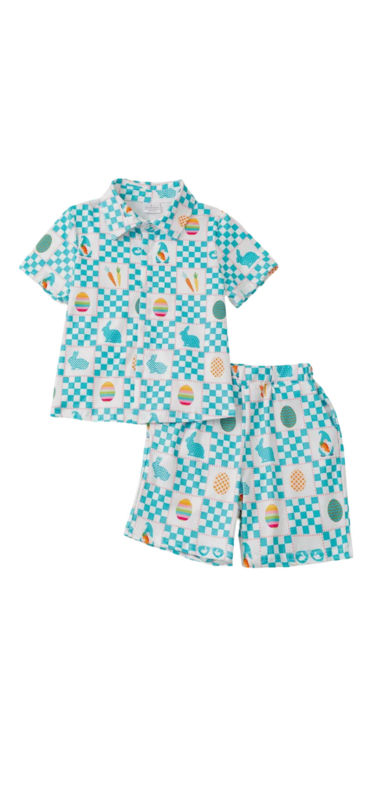 Easter Checker Printed Boys 2 Pice Set