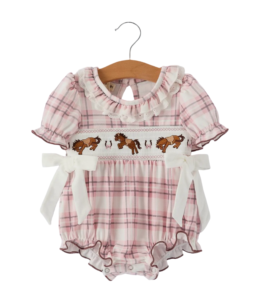 Presley Odom Registry Horse Embroidered Smocked Romper