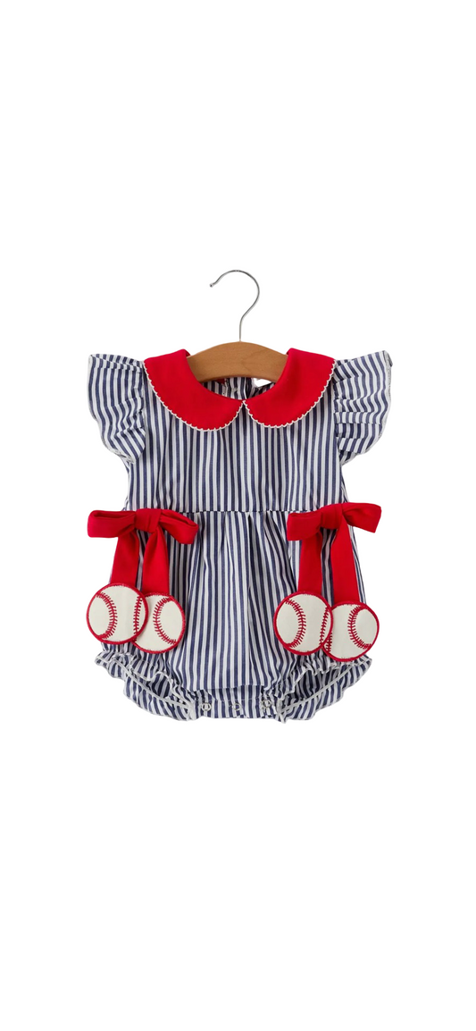Girls Striped Baseball Romper
