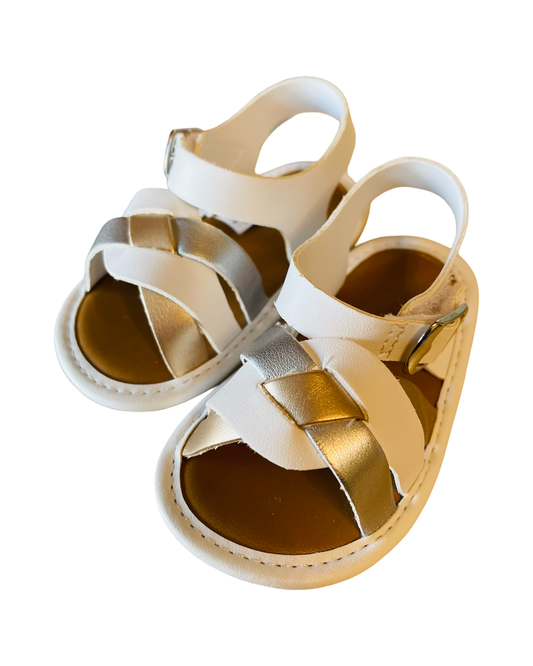 Baby Deer White Sandals with Metallic Straps