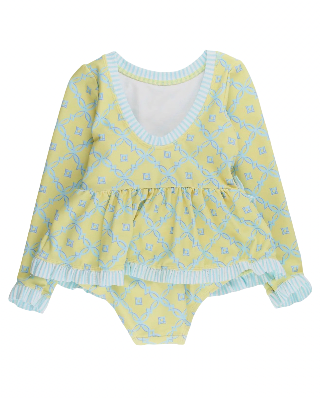 RuffleButts Banana Coastal Charm Long Sleeve Swimsuit