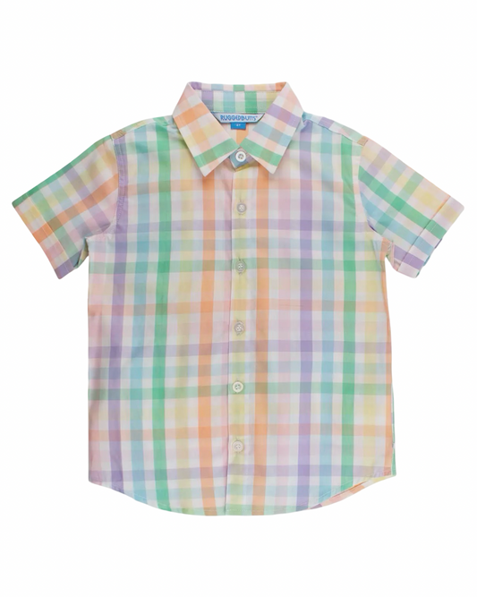 RuggedButts Boys Poppy Rainbow Plaid Short Sleeve Button Down Shirt