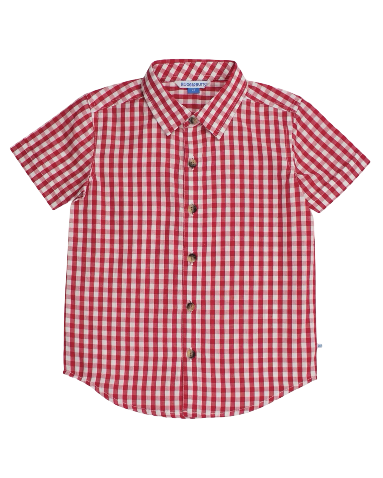 RuggedButts Boys Classic Red Gingham Short Sleeve Button Down Shirt