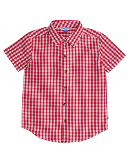 RuggedButts Boys Classic Red Gingham Short Sleeve Button Down Shirt