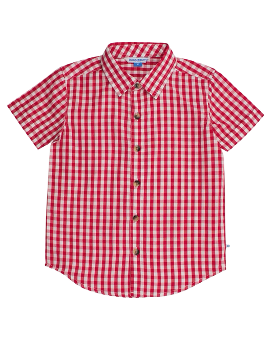 RuggedButts Boys Classic Red Gingham Short Sleeve Button Down Shirt