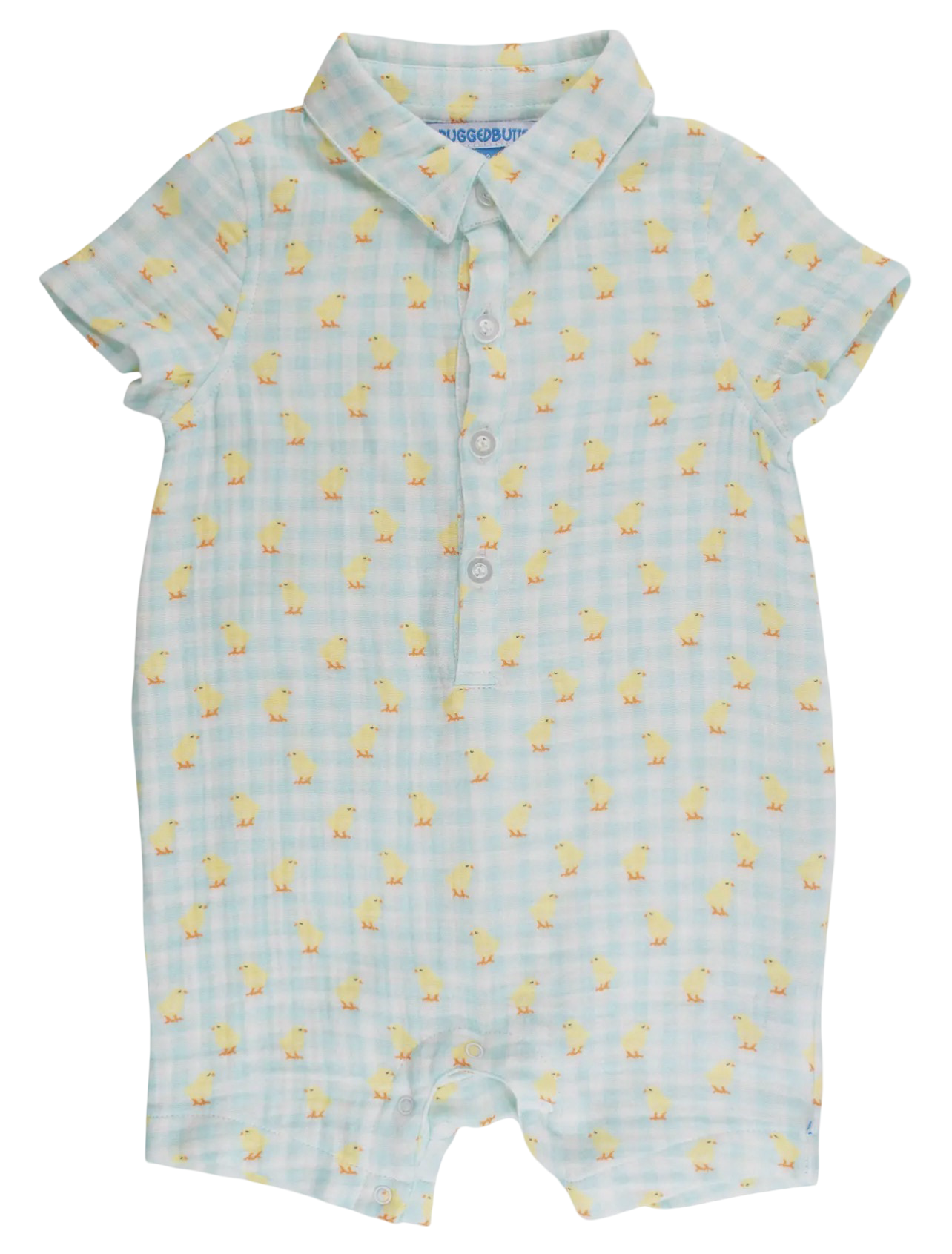 RuggedButts Baby Boys Chirping Chicks Gingham Button-Up Romper