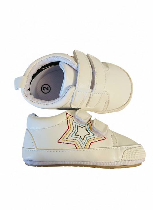 White Sneakers With Multi-Color Stars