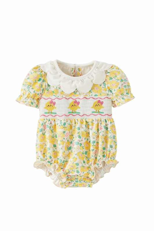 Easter Yellow Chick Embroidered romper