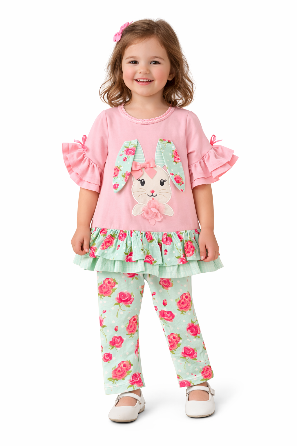 Bonnie Jean Peachy Floral Bunny Ears Set
