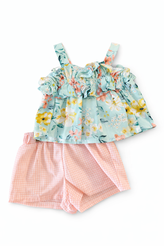 Bonnie Jean Spring Big Ruffle Shorts Set