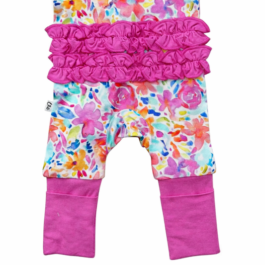 Korrie Floral Bamboo Ruffle Convertible Footie