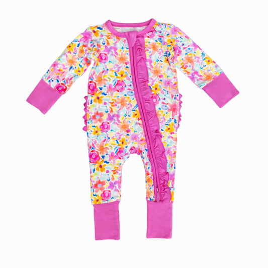 Baby Jackson Registry Korrie Floral Bamboo Ruffle Convertible Footie