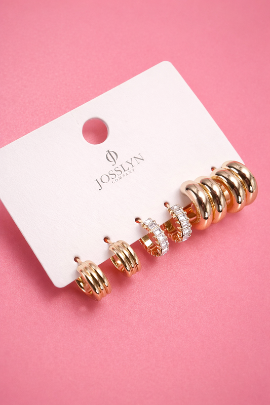 Josslyn Gold Double Hoop Trio Earrings