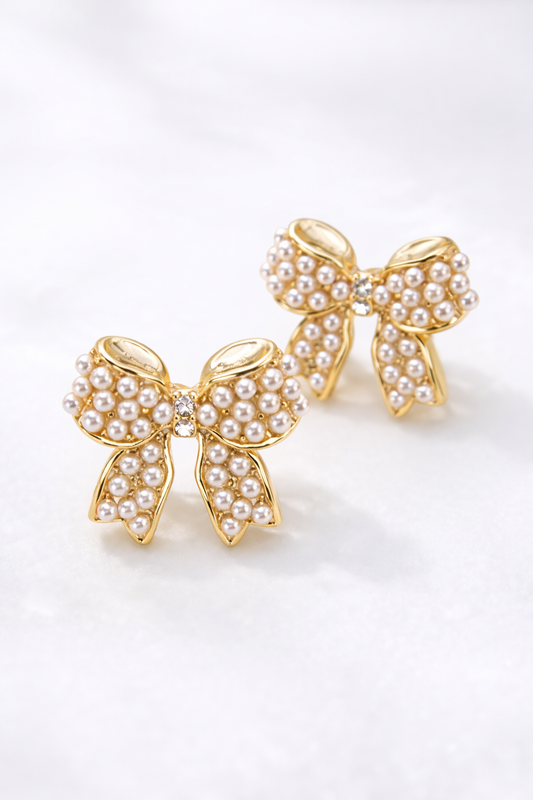 Josslyn Mini Pearl Bow Gold Earrings