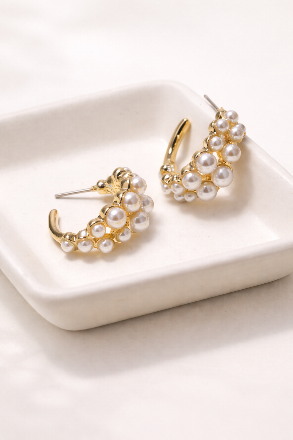 Josslyn Double Row Pearl Mini Hoop Earrings