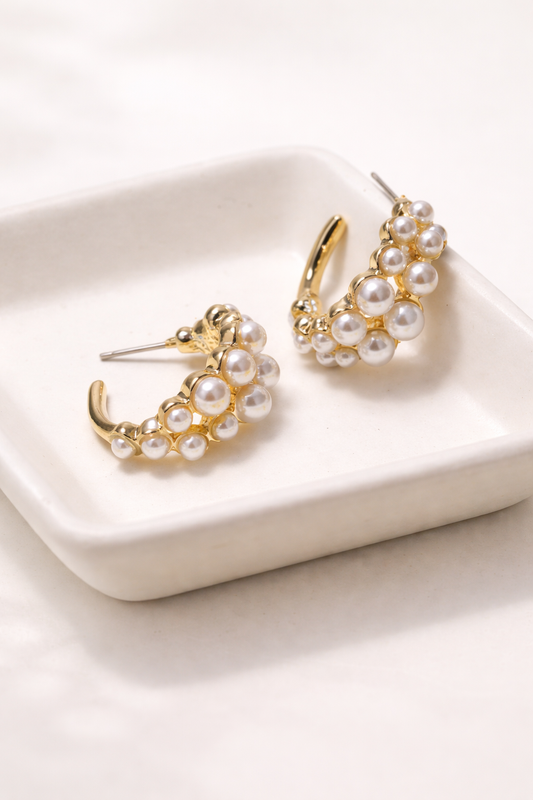 Josslyn Double Row Pearl Mini Hoop Earrings