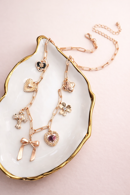 Josslyn Charm Necklace-Porcelain Floral Bow Cross Heart