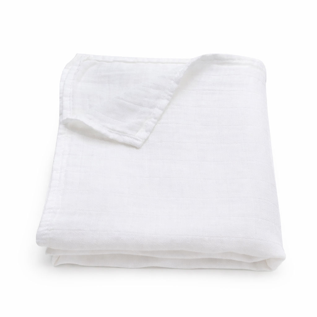 Pure White Bamboo Muslin Swaddle Blanket