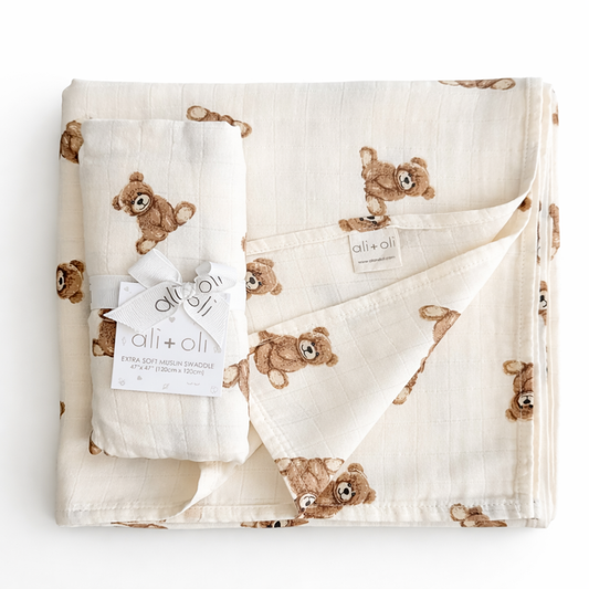 Baby Campbell Registry Teddy Bear Bamboo Muslin Swaddle Blanket