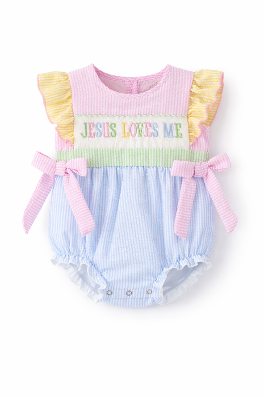 Baby May Registry “Jesus Loves Me” Embroidered Romper