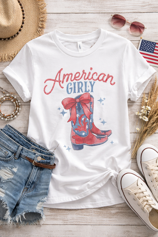 Fourth of July American Girly Boot Tee
