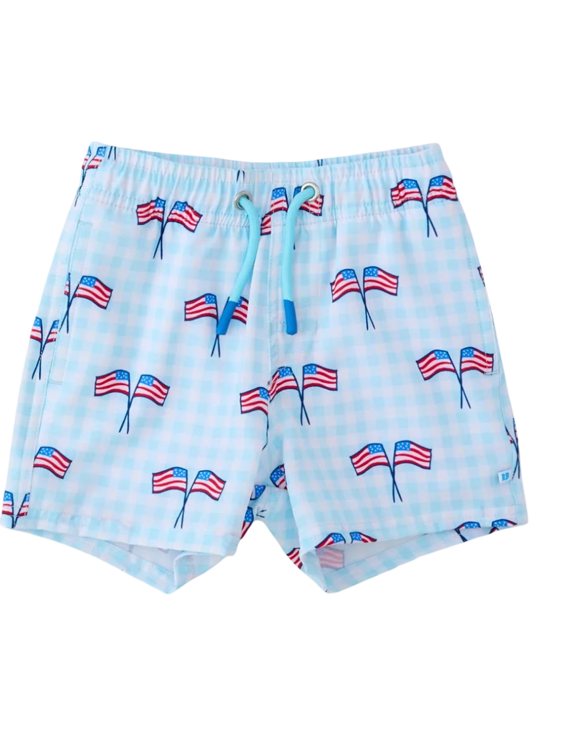 Fourth of July Boys Gingham Patriotic Hybrid Swim Trunks