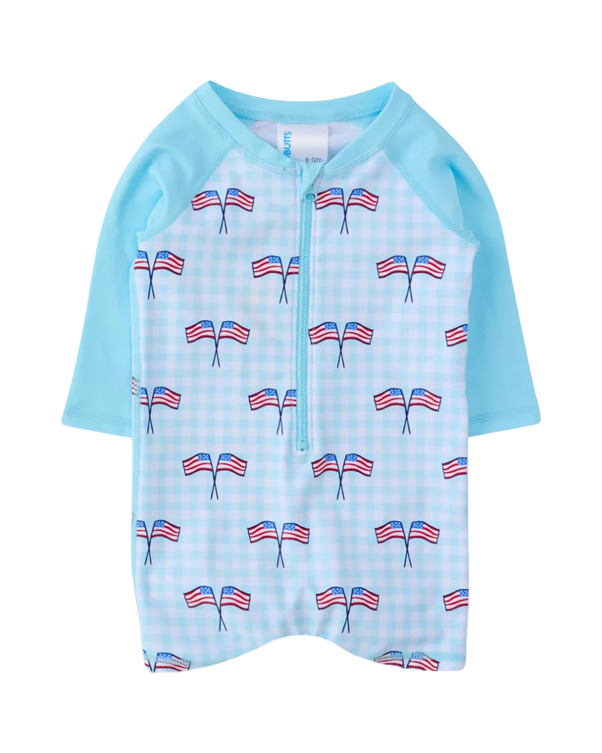 Fourth of July Boys Gingham Patriotic Long Sleeve One Piece Swimsuit