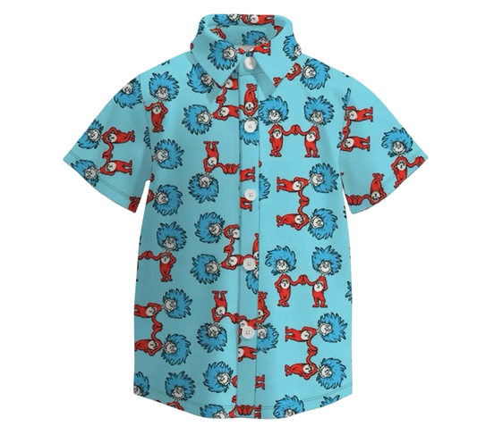 Little Trendy Dr Seuss Boys Blue Birthday Shirt