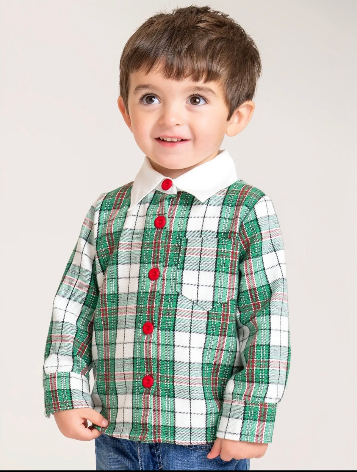 Boys Green Holiday Plaid Button-Up Shirt