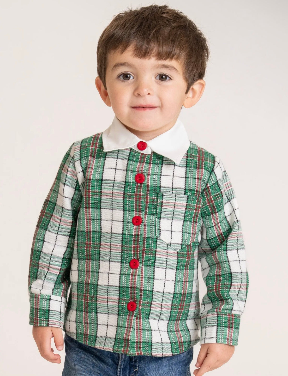Boys Green Holiday Plaid Button-Up Shirt