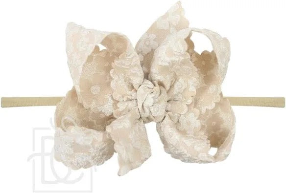 Baby Wrenli Registry Beyond Creations 'Oatmeal' Scalloped Lace Bow