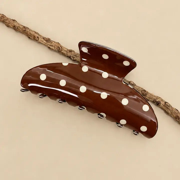 Brown Polka Dot Hair Claw Clip