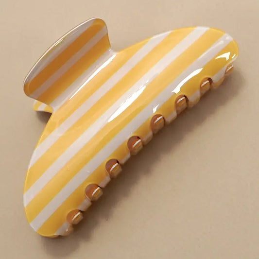 Jumbo Yellow Striped Hair Claw Clips