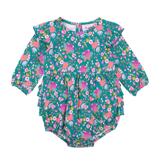 Baby Jackson Registry RuffleButts Emerald Floral Long Sleeve Bubble