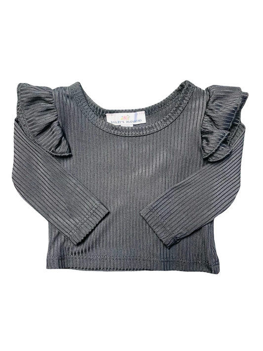 Claire Jean Registry Bailey's Blossom Gray Ruffle Top