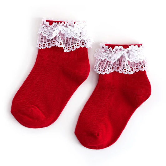 Baby Jackson Registry Little Stocking Co. Red Lace Bobby Socks