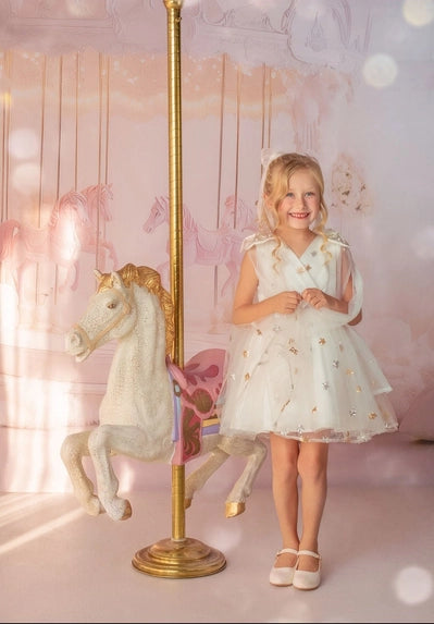 Stardust Embroidered White Tulle Party Dress