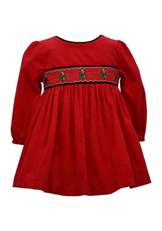 Bonnie Jean Smocked Corduroy Christmas Tree Dress
