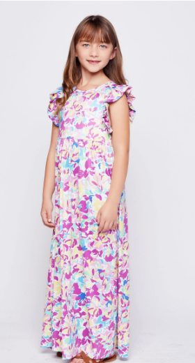 GTOG Kids Flower Print Maxi Dress
