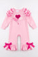 Honey Dew Pink Heart Ruffle Romper