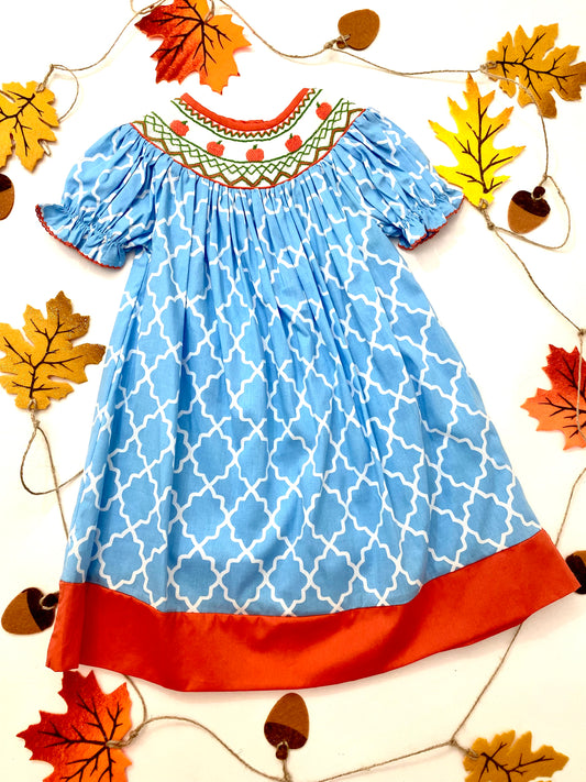 Babeeni Dusty Blue Smocked Pumpkin Dress