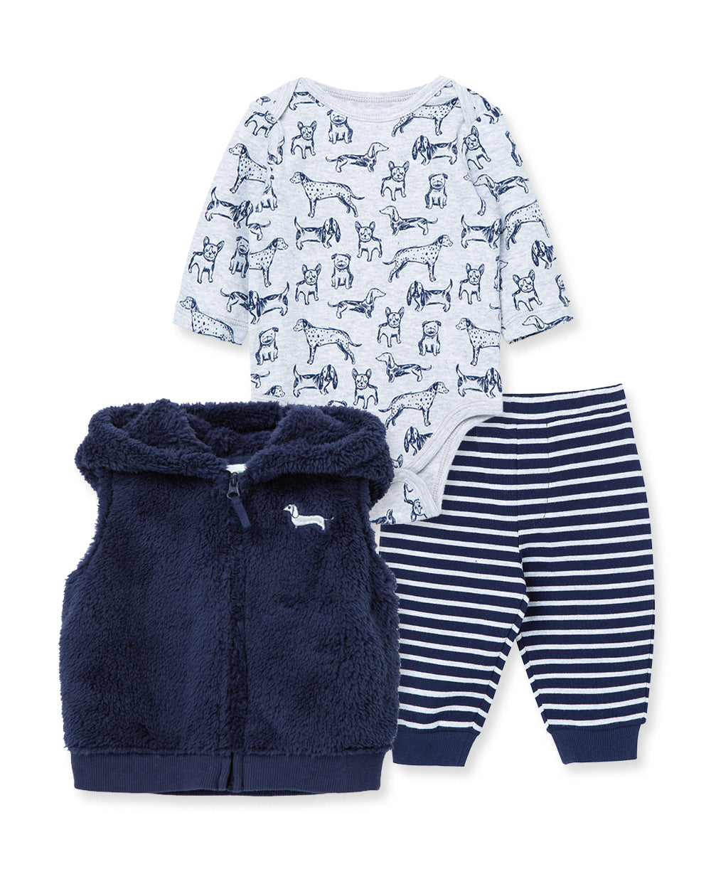 Little Me 'Puppies' Sherpa Vest Set