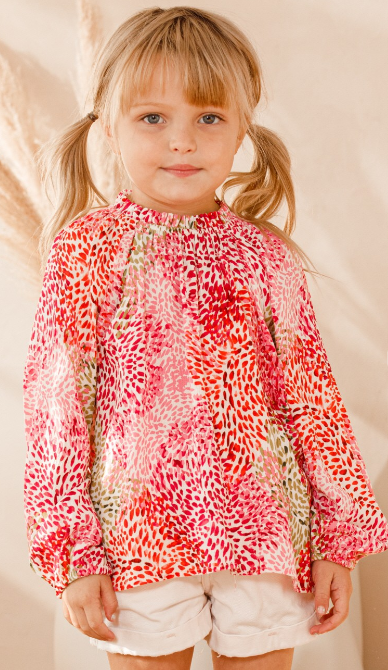 Geo Print Ruffle Top Pink