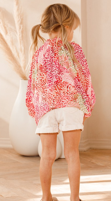 Geo Print Ruffle Top Pink