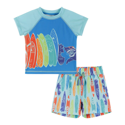 Andy & Evan 'Lunch Time' Sharks Rashguard & Swim Trunks Set